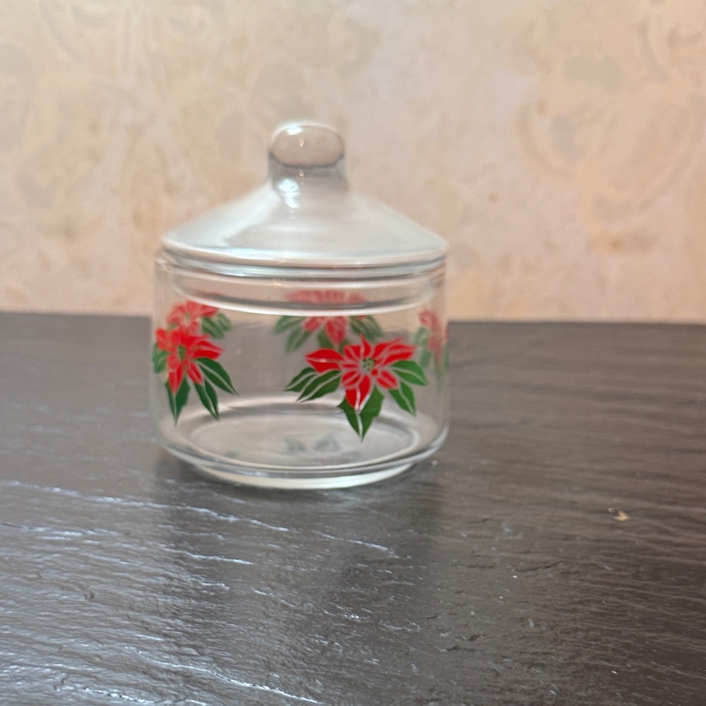 Glass Jar with Red Poinsettias Design
